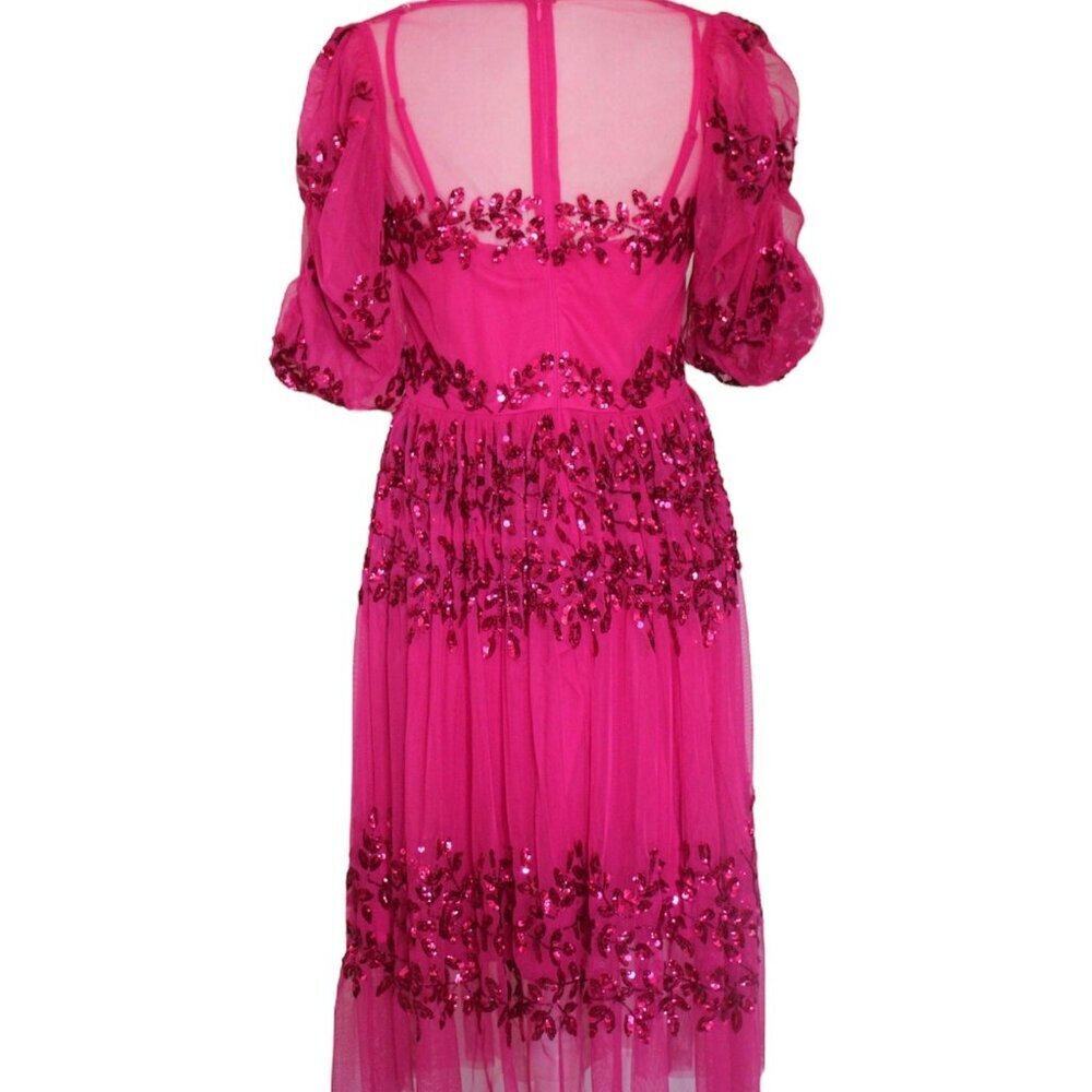 Sequin Hot Pink Midi Spring Dress - Picture 5 of 6